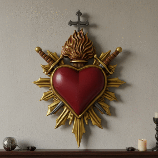 Adorno de pared de corazón atravesado por dos espadas