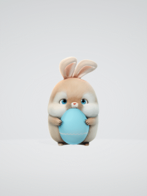 Conejito de Pascua gordo y lindo con un huevo