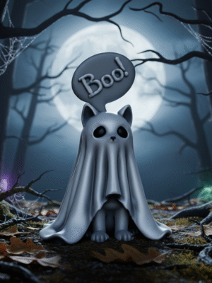 ¡Buu! Lindo gato fantasma para Halloween