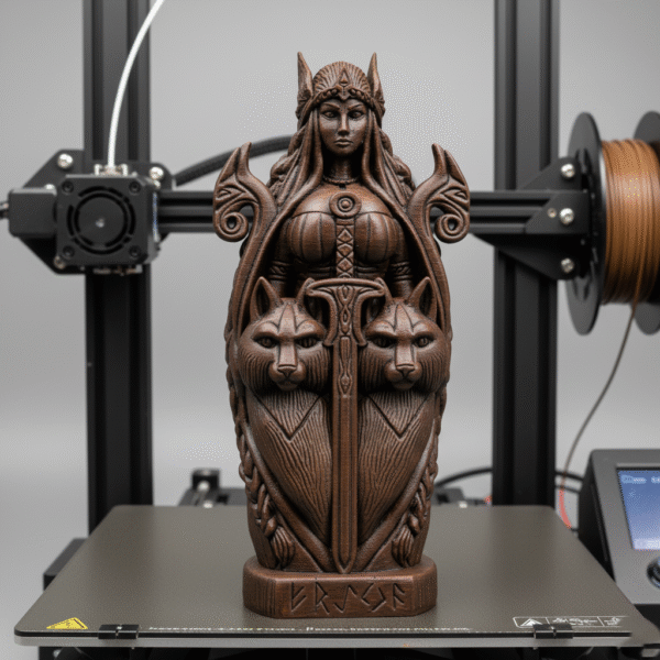 Estatua de Freya en estilo totémico