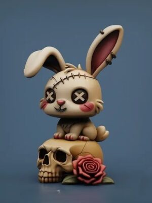 Gothic Bunny on Skull - Creepy Cute Art Toy - 3D Printable Model
