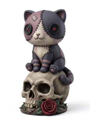 Gothic Kitten on Skull - Creepy Cute Art Toy - 3D Printable Model
