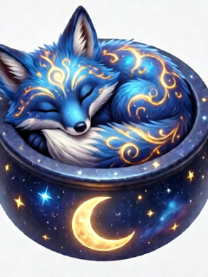 Astral Fox on Star Cauldron - Cosmic Alchemy Art Toy - 3D Printable Model