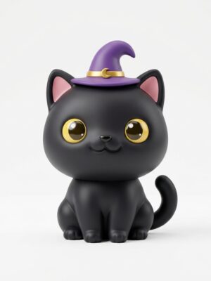 [FREE STL] Cute Chibi Black Cat with Witch Hat Statuette - 3D Printable Model - 3D Printable Model