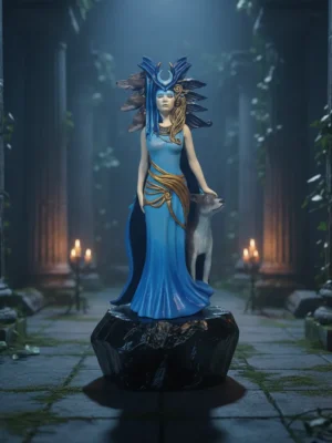 Estatua 3D Diosa Hécate con Perros del Inframundo