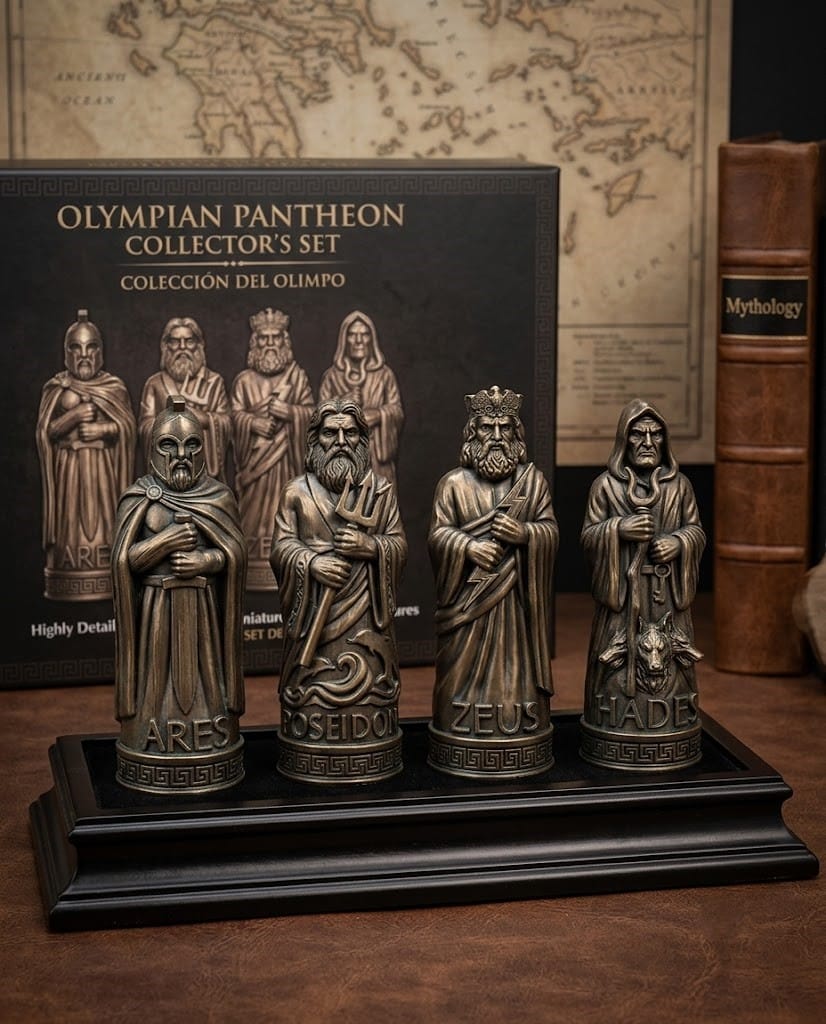 Combo 4 Dioses del Olimpo (10cm) - Mini Estatuillas Pintadas a Mano (Zeus, Poseidón, Hades, Ares)