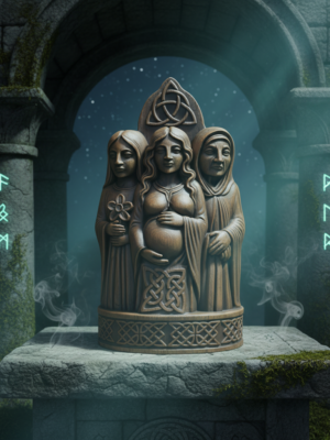 Estatua 3D Triple Diosa Celta Estilo Tótem - Doncella, Madre y Anciana