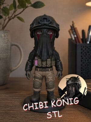 Dale un toque artístico y coleccionable a tu colección con este modelo 3D de König en versión Chibi, inspirado en el popular personaje de Call of Duty.